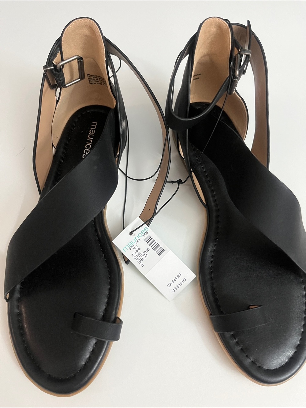 Maurices Black Crisscross Leather Ankle-Strap Sandals